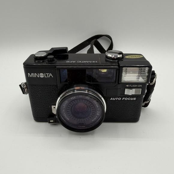 Minolta Hi-Matic AF2 Auto Focus 35mm Camera w/ Case - Tested & Working - READ